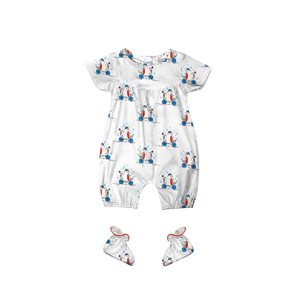 Layette Set with Short-Legged Romper & Booties <br> Bear On The Cycle <br> <span style="font-size: 11px; font-family:Helvetica,Arial,sans-serif;">Cotton Flannel, Can Be Personalised</span>