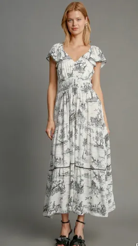 Leah Landscape Print Maxi Dress Black