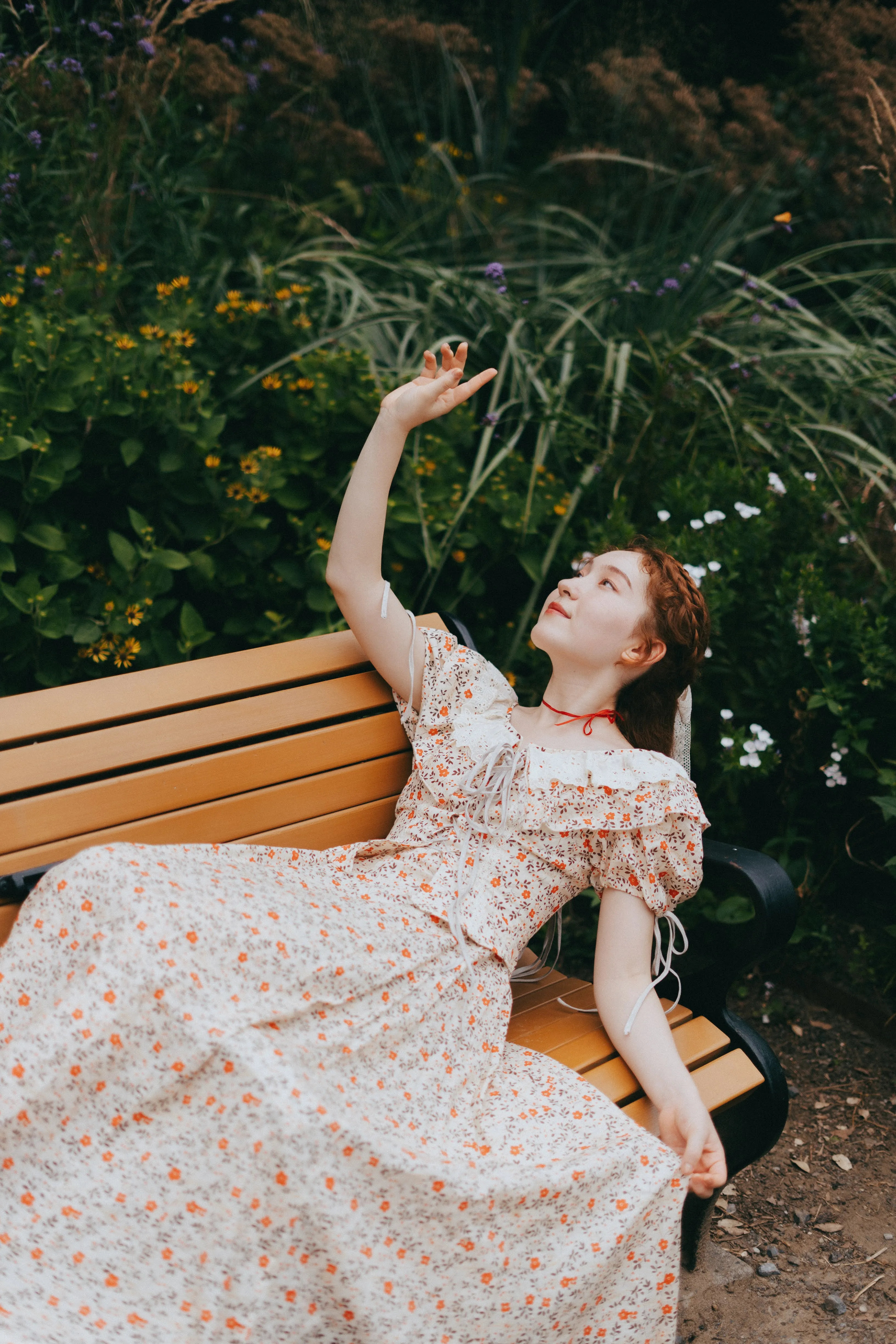 Leanne 17 | lace up floral linen dress with lace