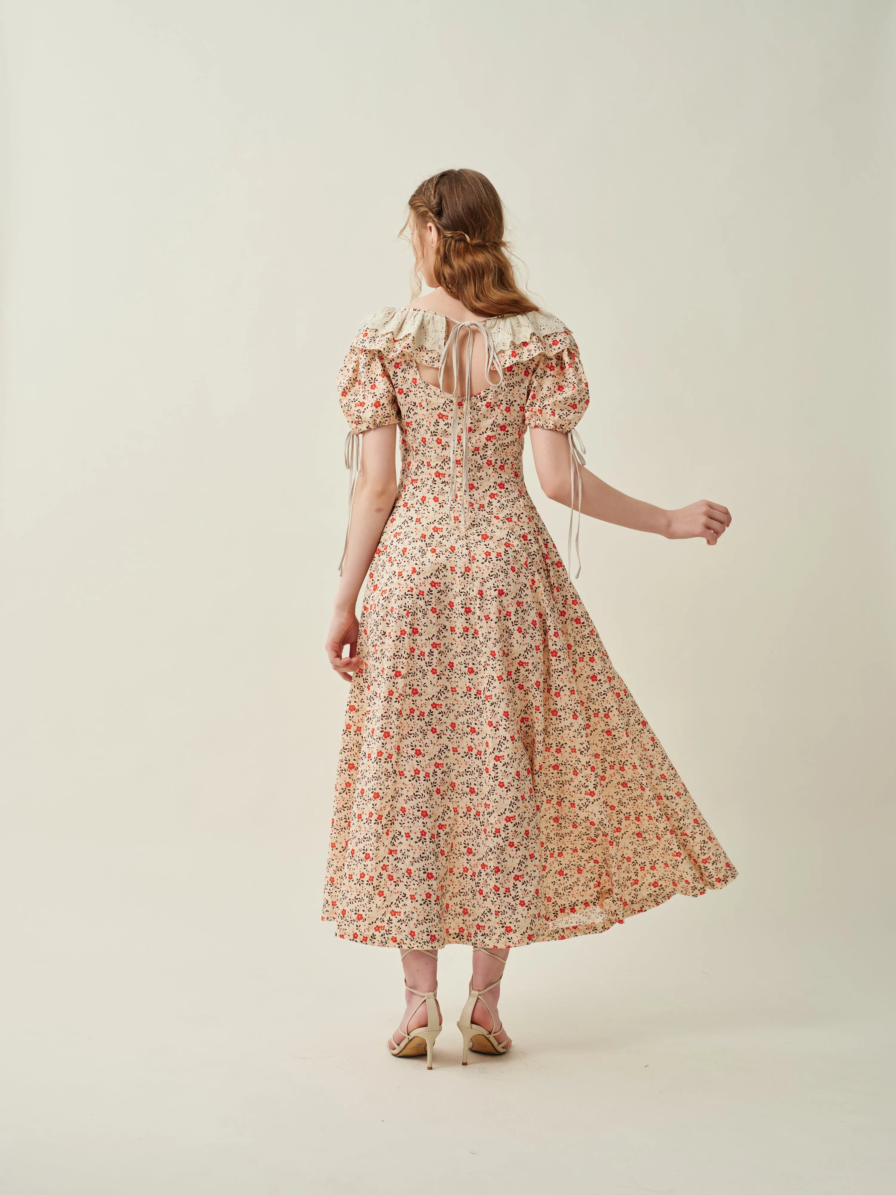 Leanne 17 | lace up floral linen dress with lace