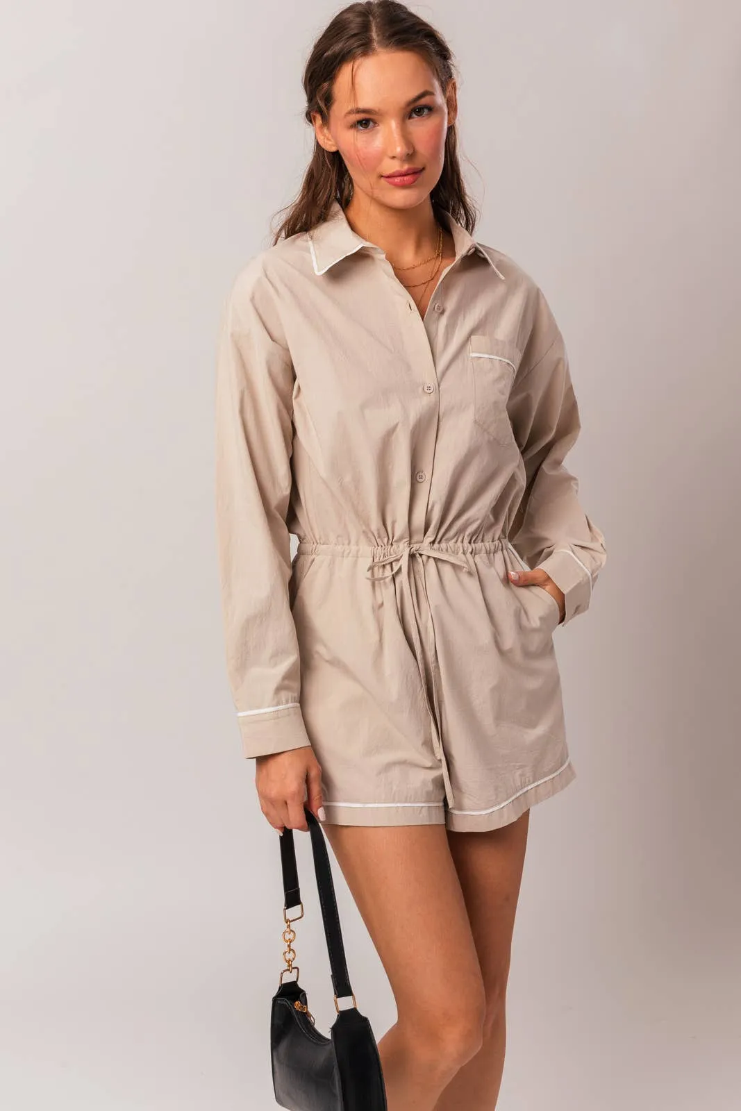 LELIS: Piping Detail Button down Romper