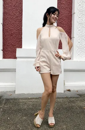 Lena Nude Beige Sheer Sleeves Romper