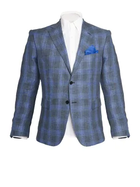 Light Blue Prince of Wales Linen/Cotton Blazer by Bottoli