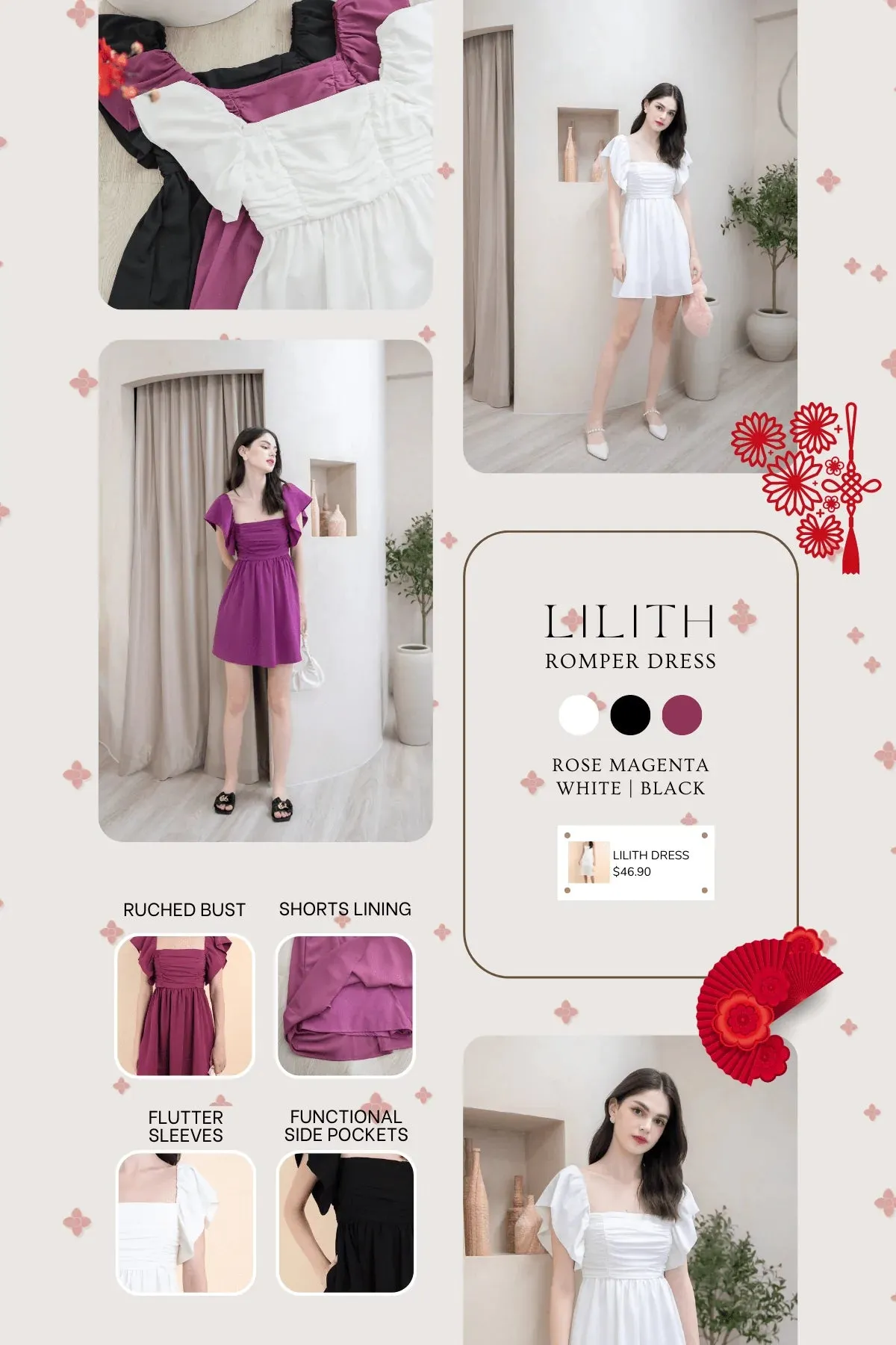 LILITH ROMPER DRESS ROSE MAGENTA