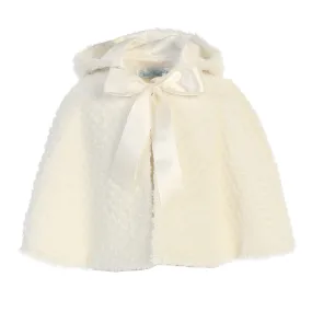 Little Girls Ivory Ribbon Accent Hooded Swirl Texture Faux Fur Cape 2T-6