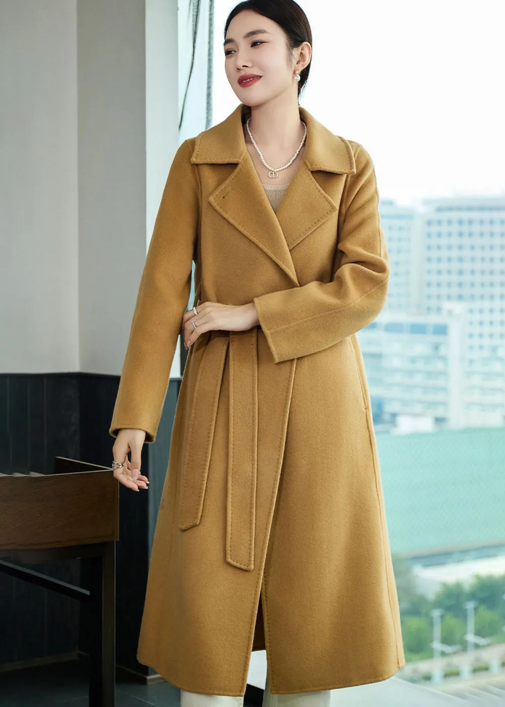 Lois Longline Belted Double Face Wool Coat