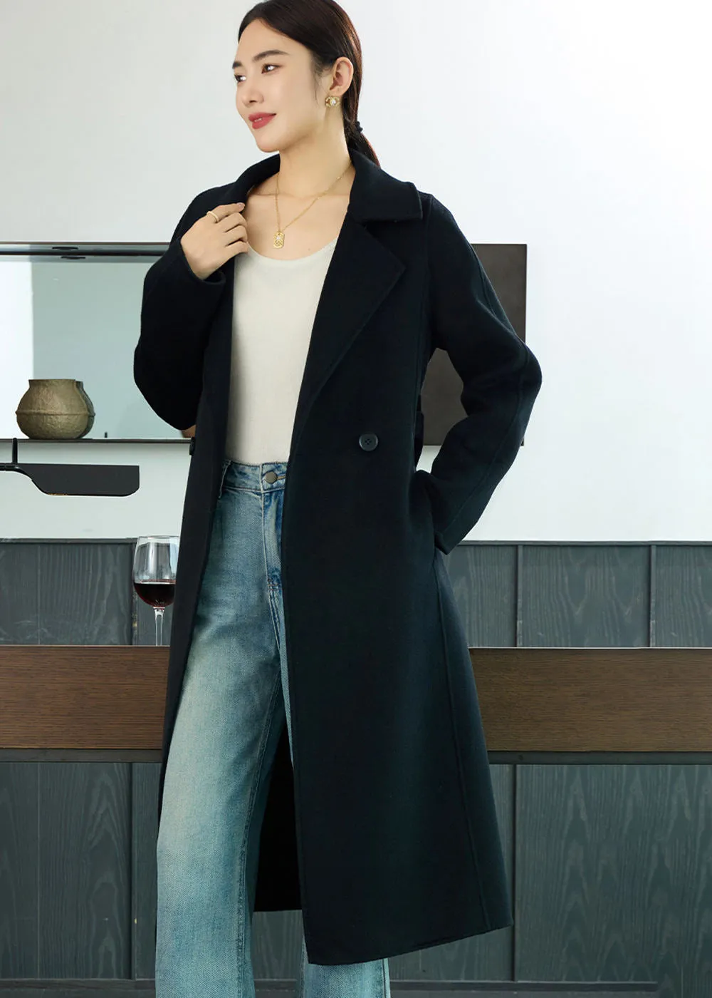 Lois Longline Belted Double Face Wool Coat