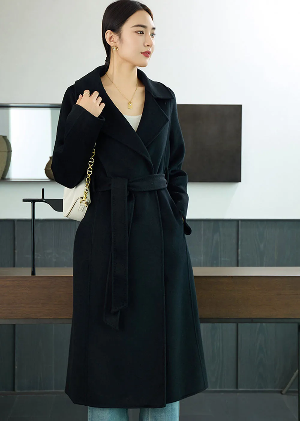 Lois Longline Belted Double Face Wool Coat