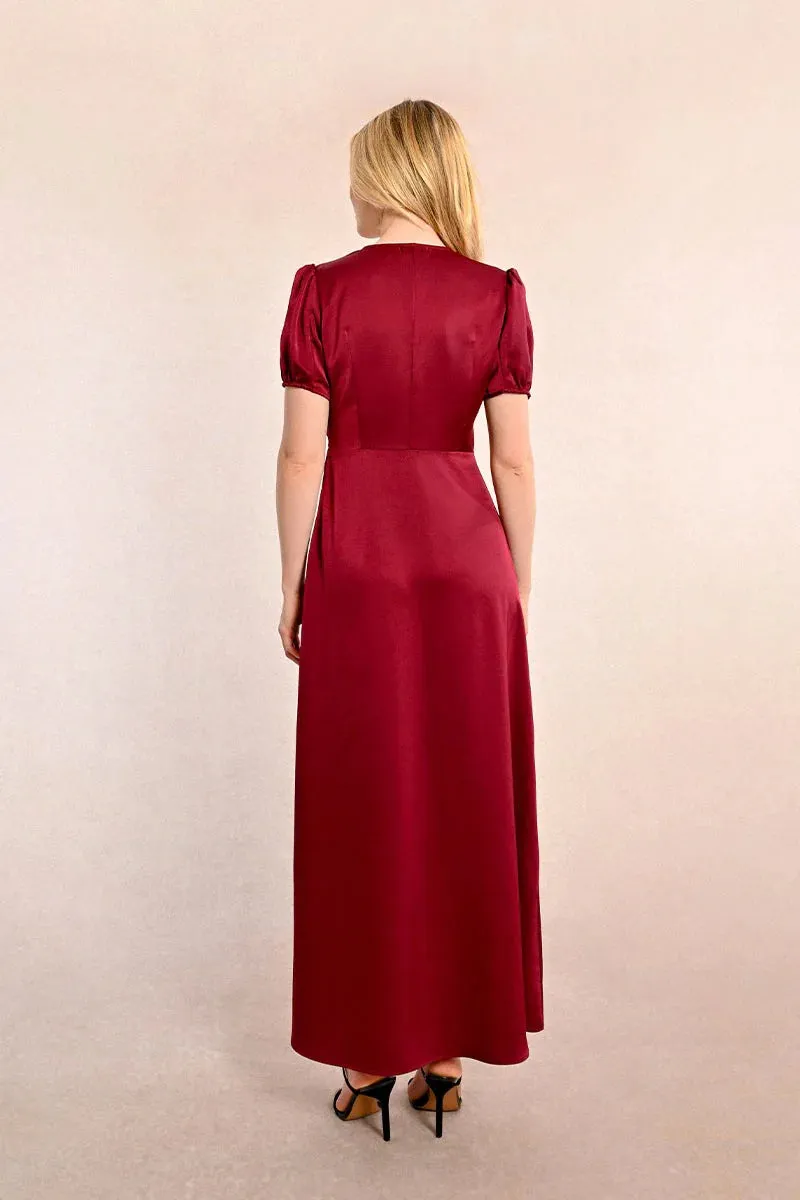 Long Satin Dress - Dark Red