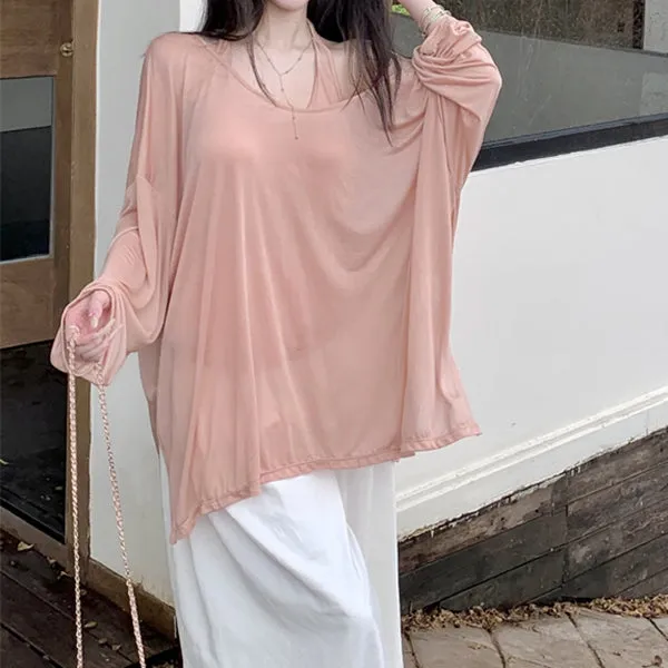 Long-Sleeved T-Shirt Top Pink Camisole Vest