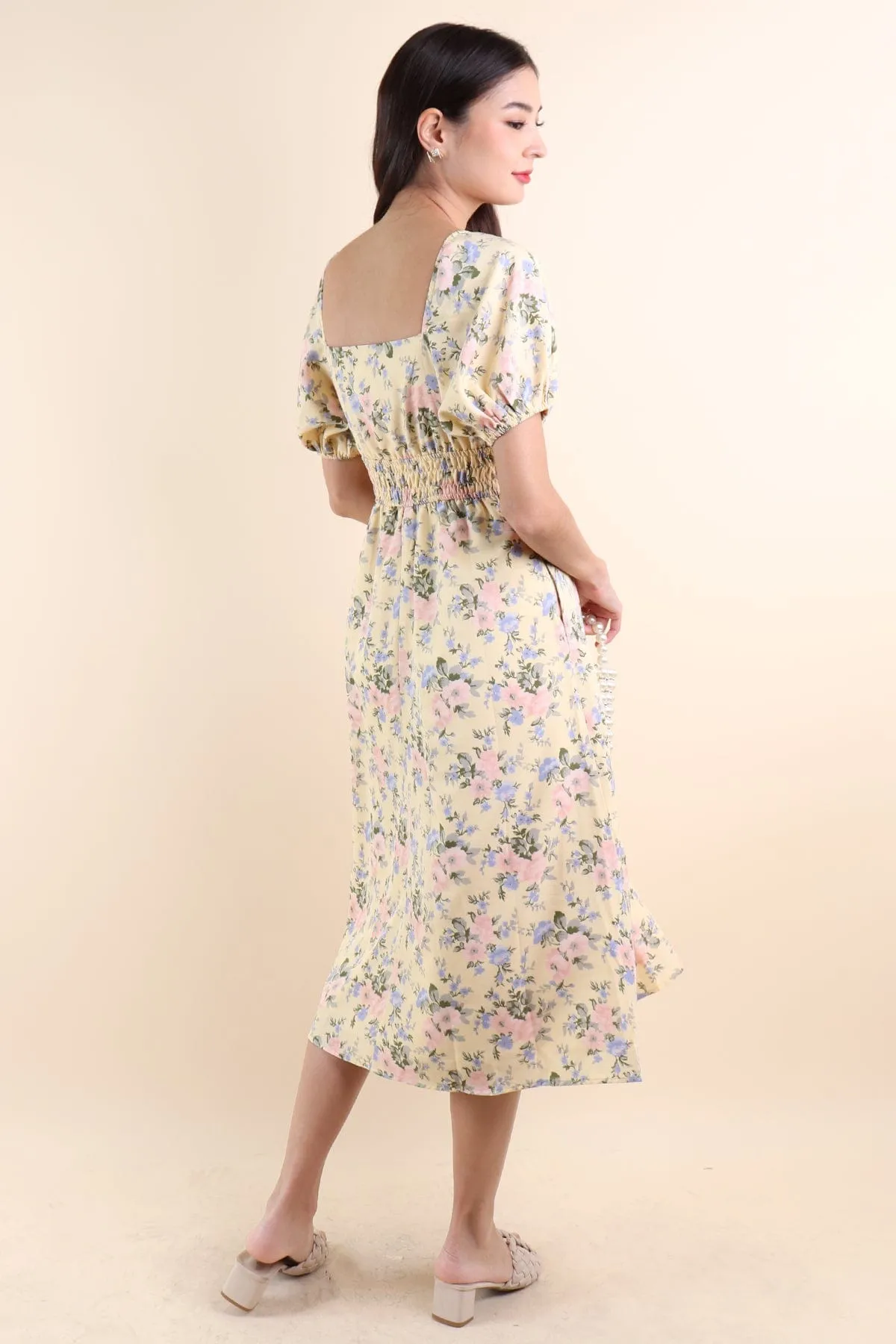 LYLA FLORAL MIDI DRESS IN DAFFODIL