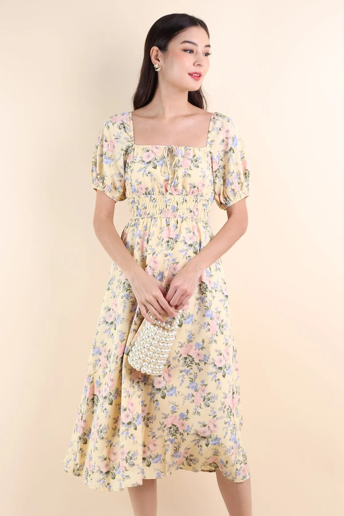 LYLA FLORAL MIDI DRESS IN DAFFODIL