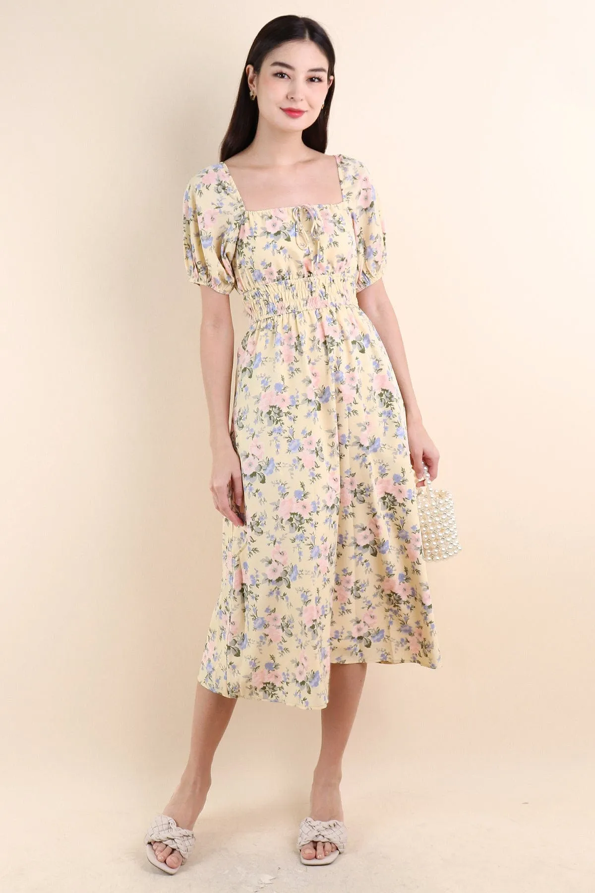 LYLA FLORAL MIDI DRESS IN DAFFODIL