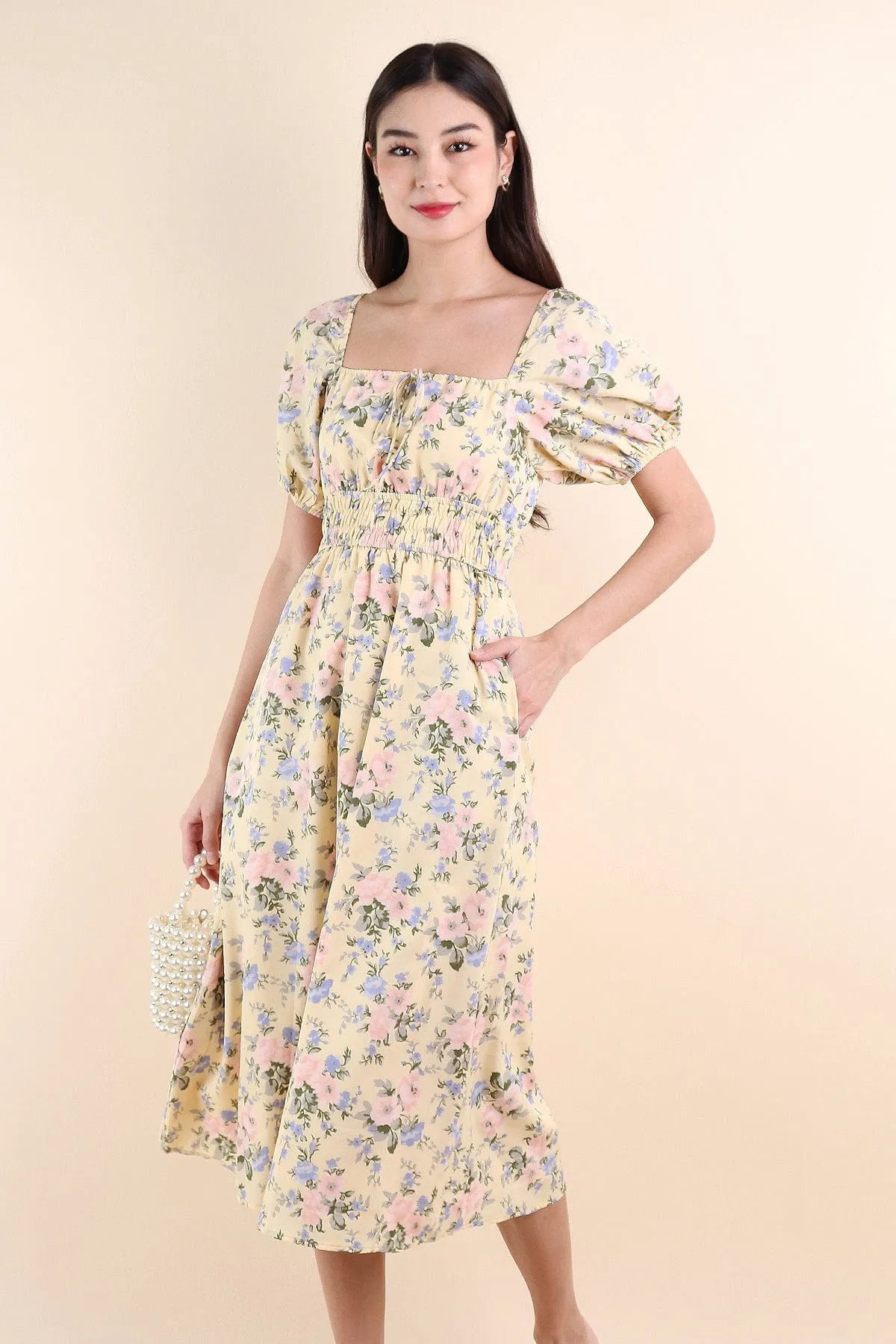 LYLA FLORAL MIDI DRESS IN DAFFODIL