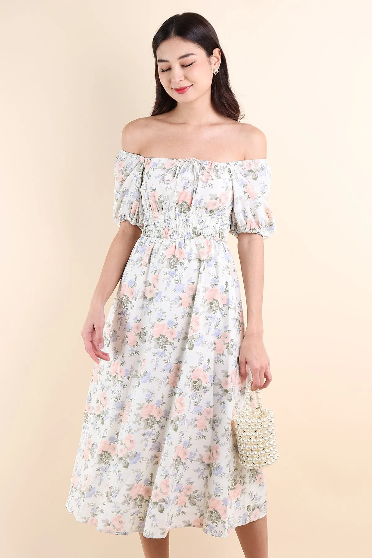 LYLA FLORAL MIDI DRESS IN WHITE