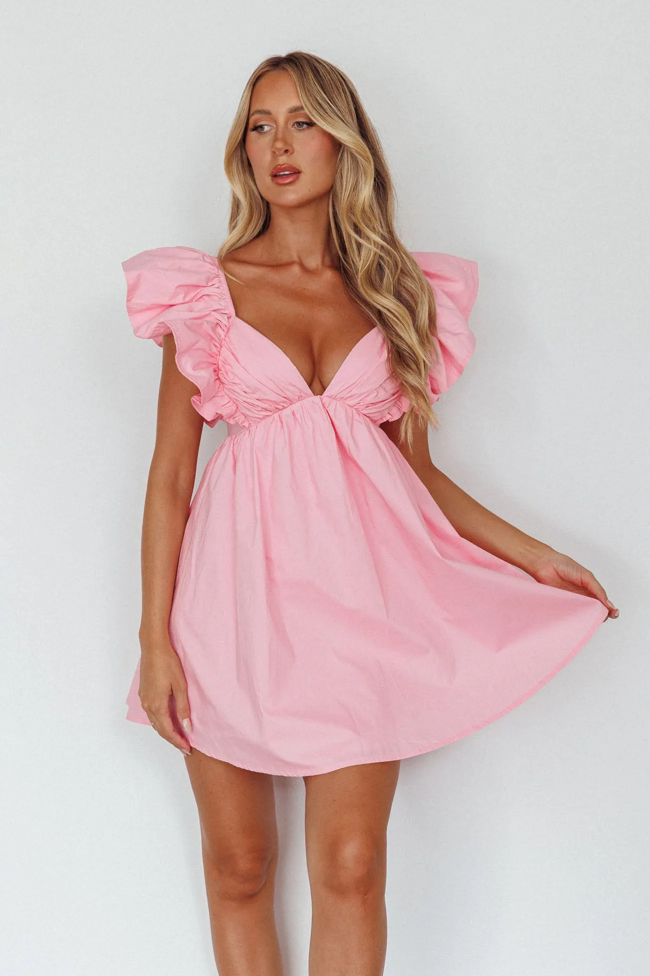 Marlina Ruffle Sleeve Babydoll Mini Dress Soft Pink