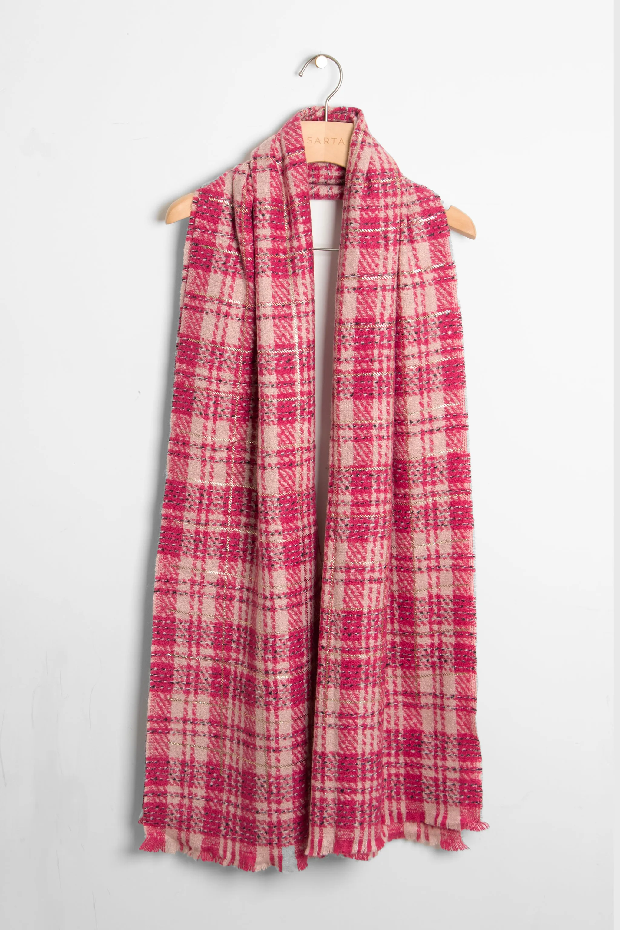 Mattie Lightweight Scarf - Fuchsia, Plaid Check