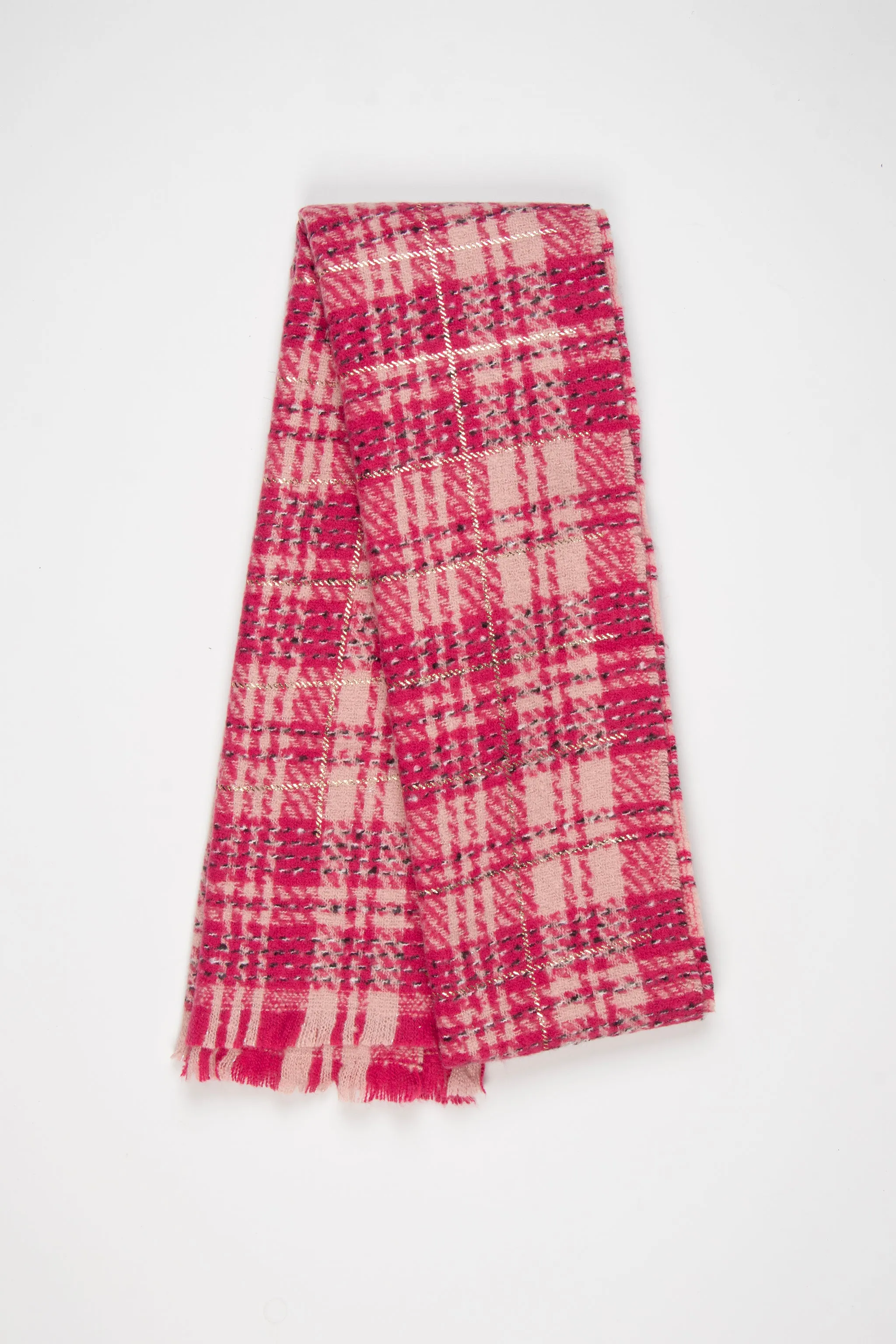 Mattie Lightweight Scarf - Fuchsia, Plaid Check