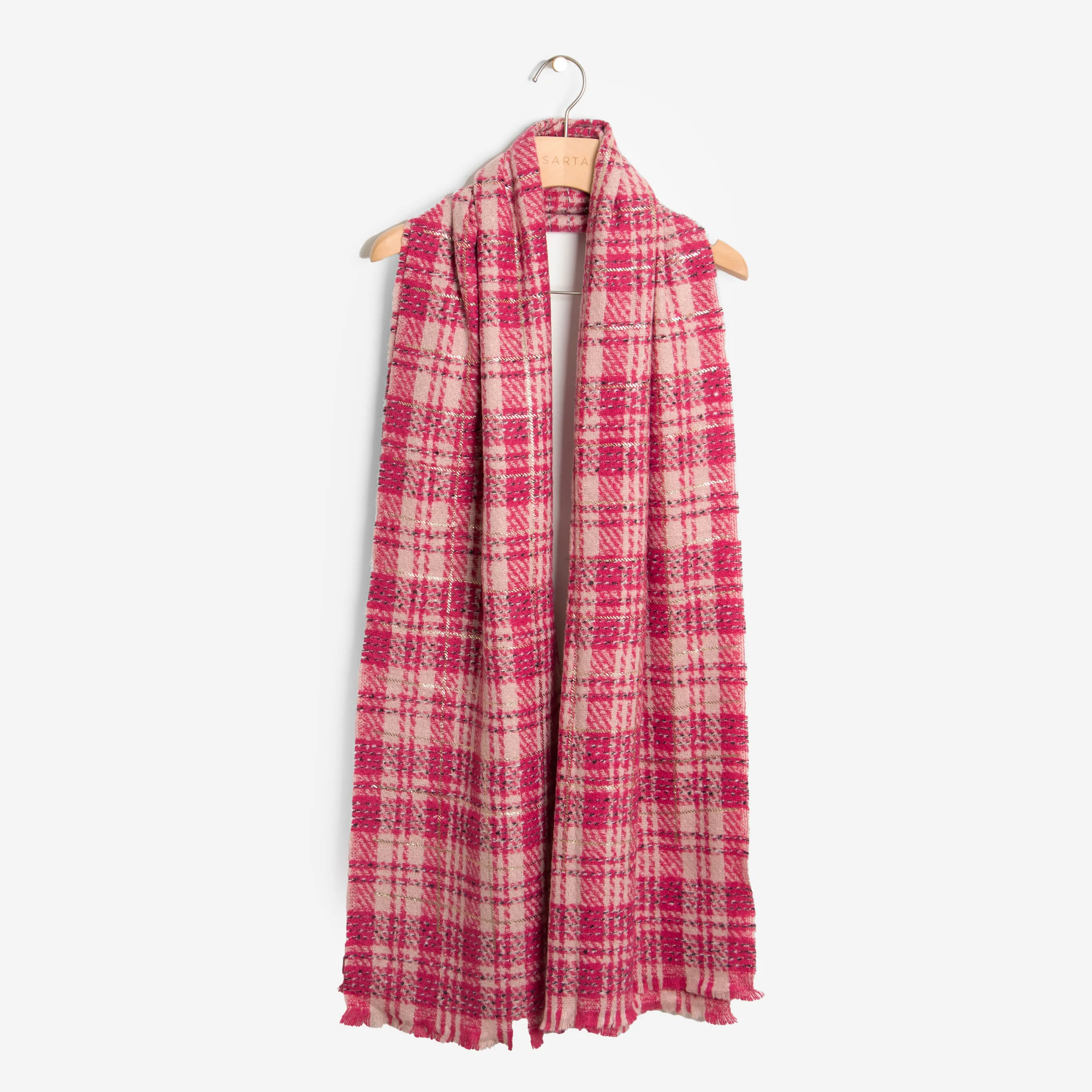 Mattie Lightweight Scarf - Fuchsia, Plaid Check