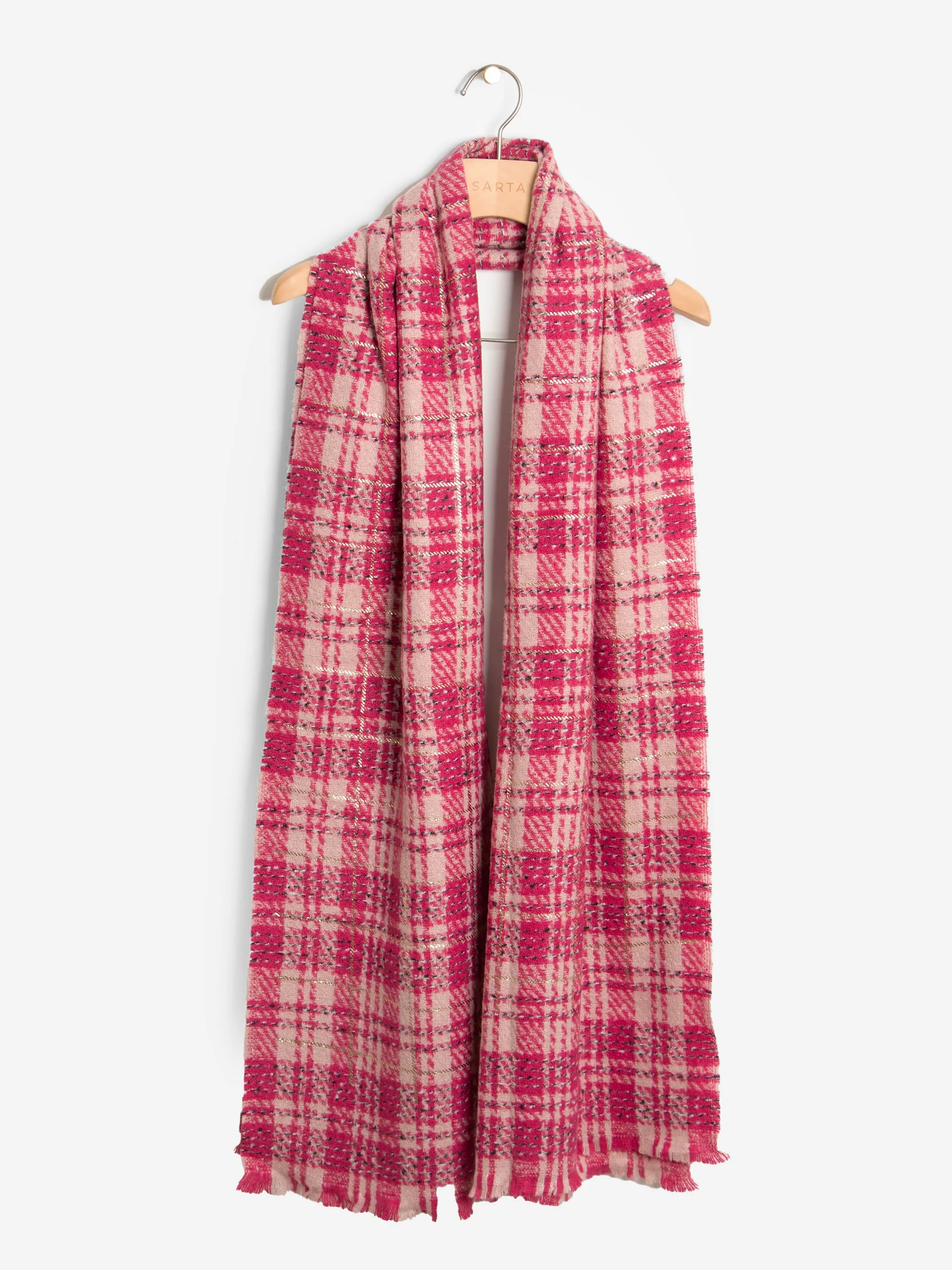 Mattie Lightweight Scarf - Fuchsia, Plaid Check