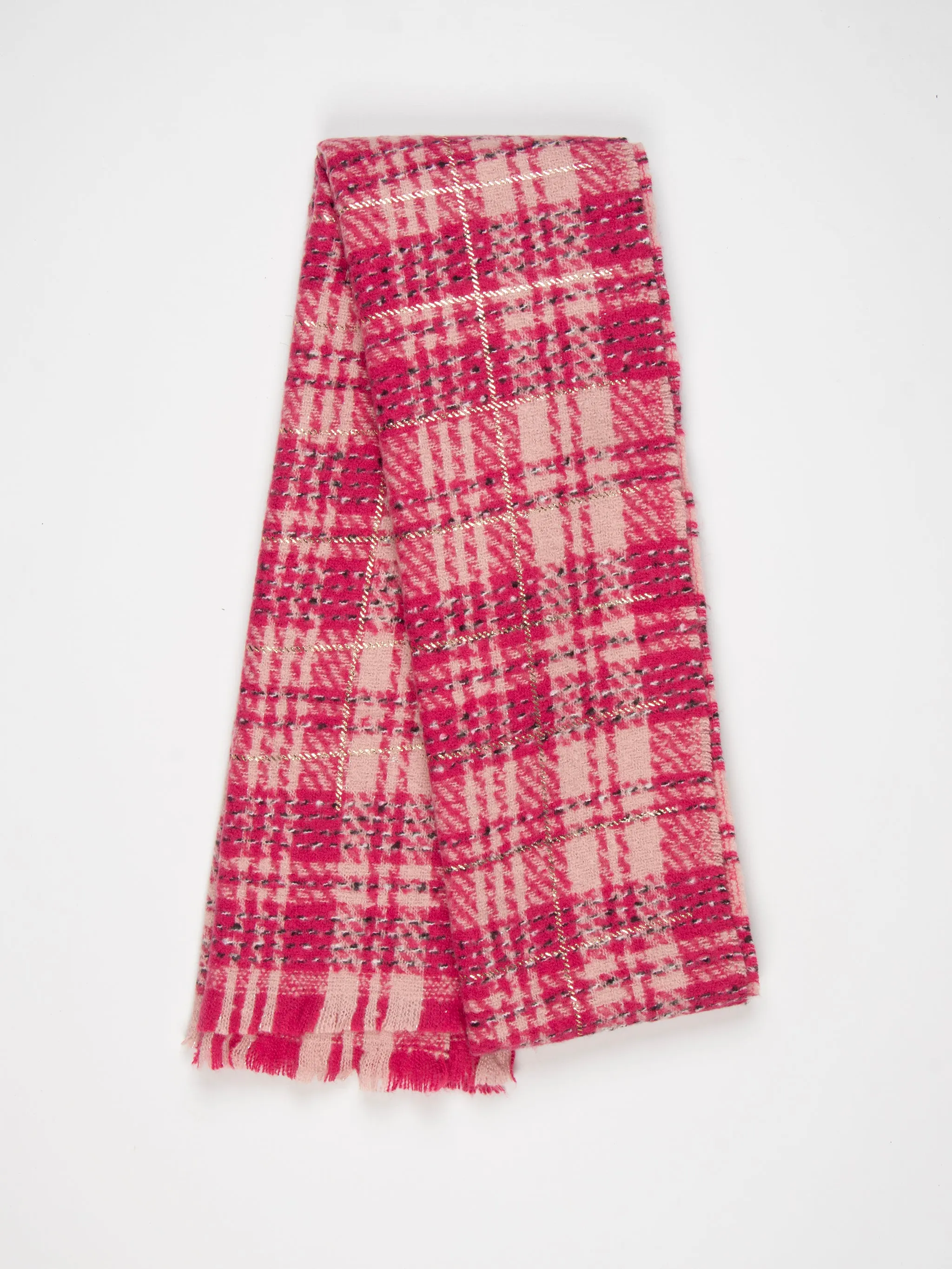 Mattie Lightweight Scarf - Fuchsia, Plaid Check