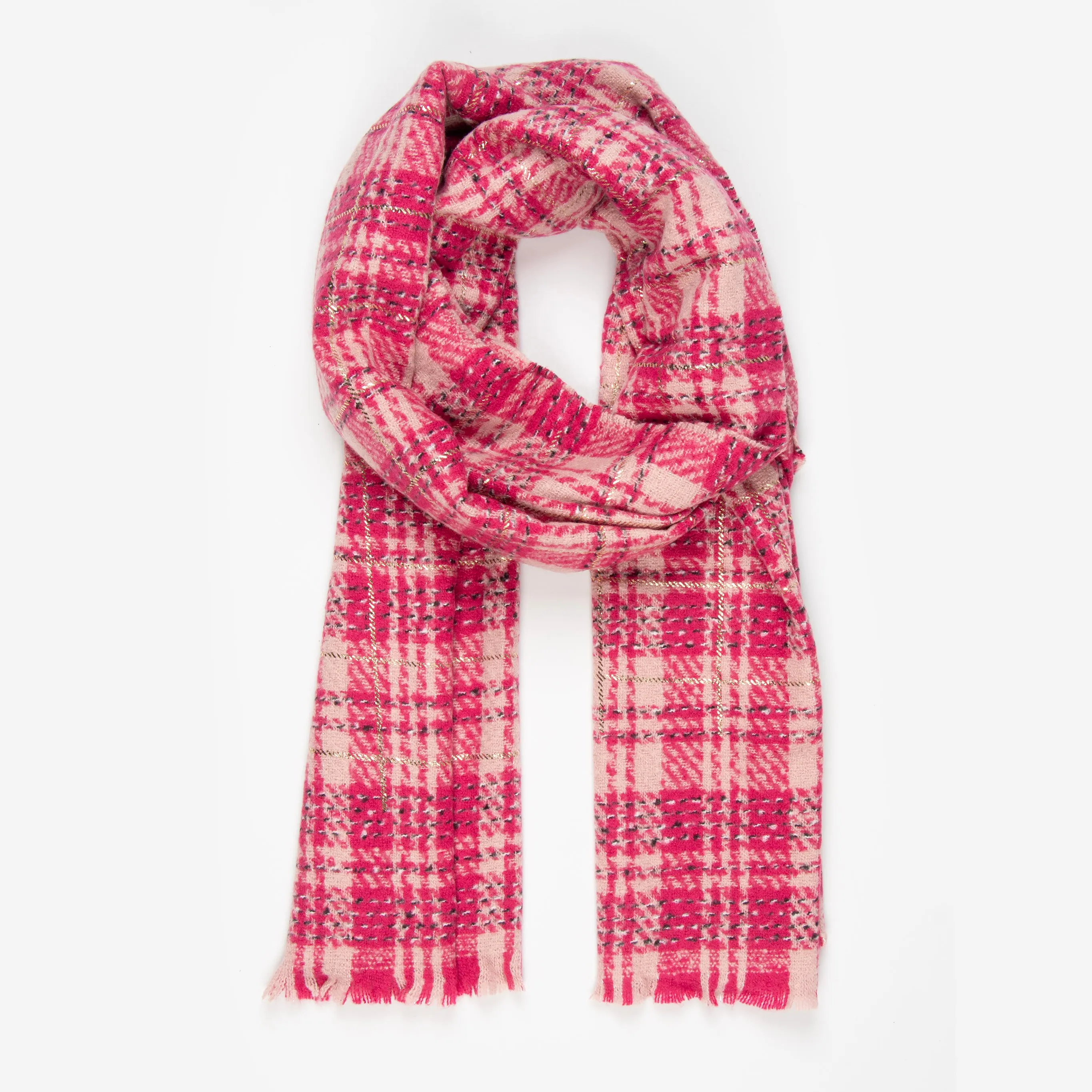 Mattie Lightweight Scarf - Fuchsia, Plaid Check