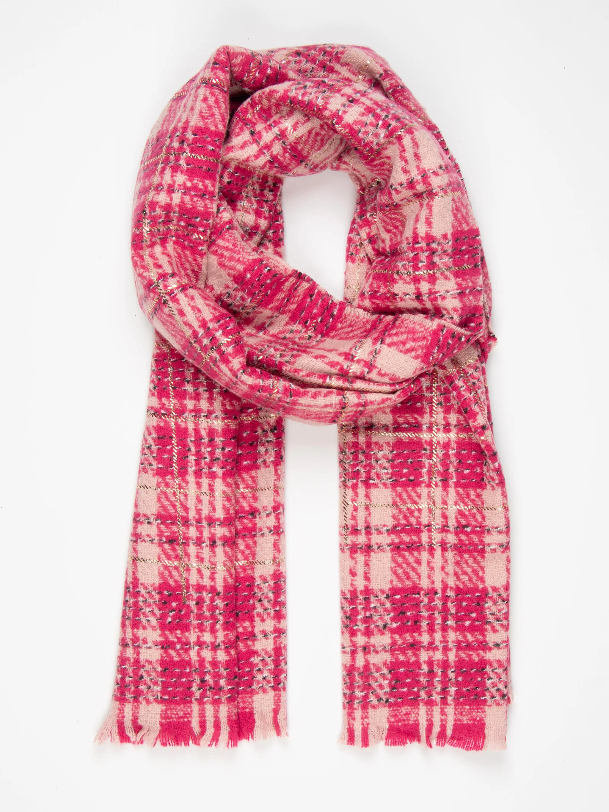 Mattie Lightweight Scarf - Fuchsia, Plaid Check