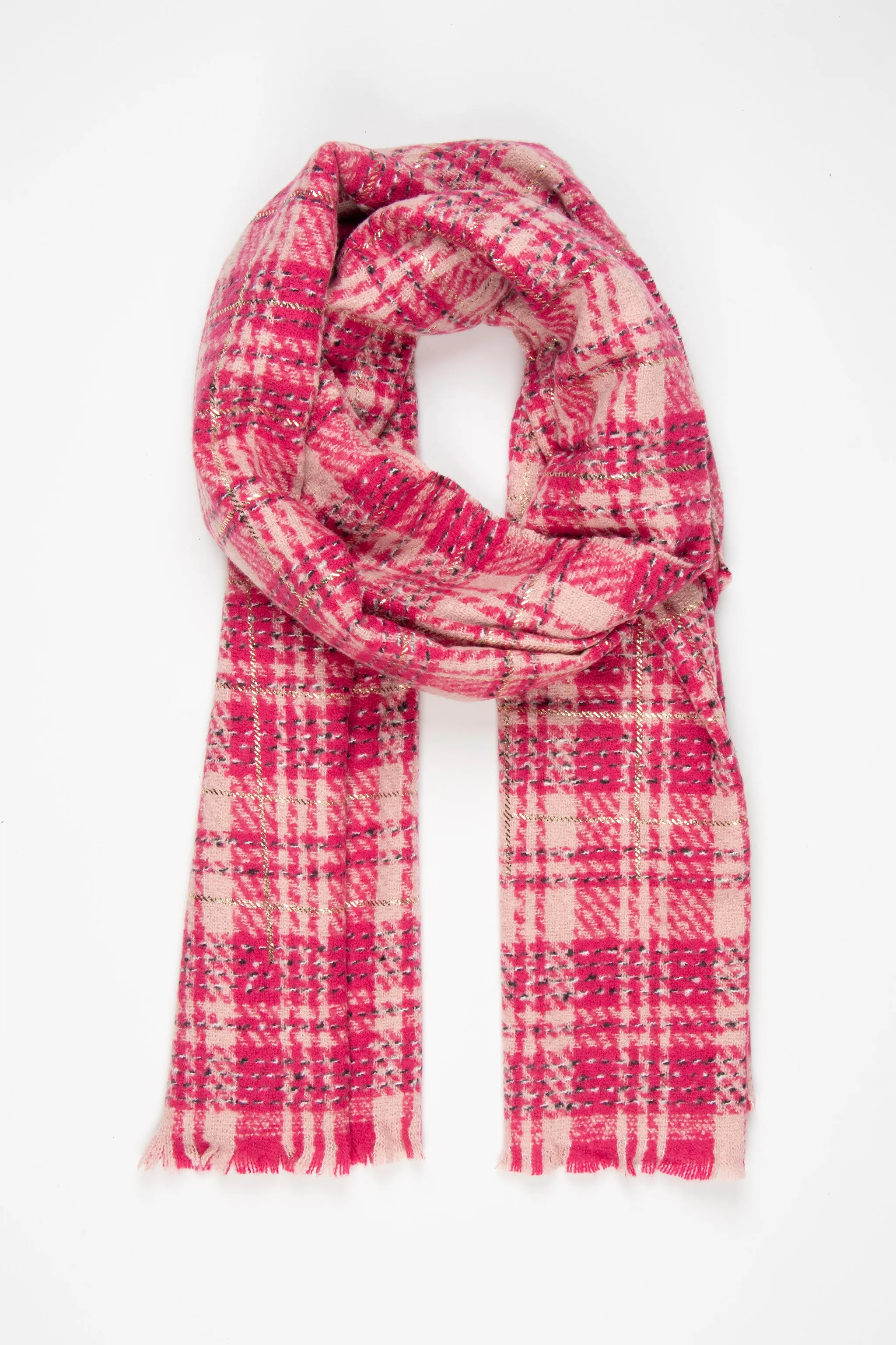 Mattie Lightweight Scarf - Fuchsia, Plaid Check