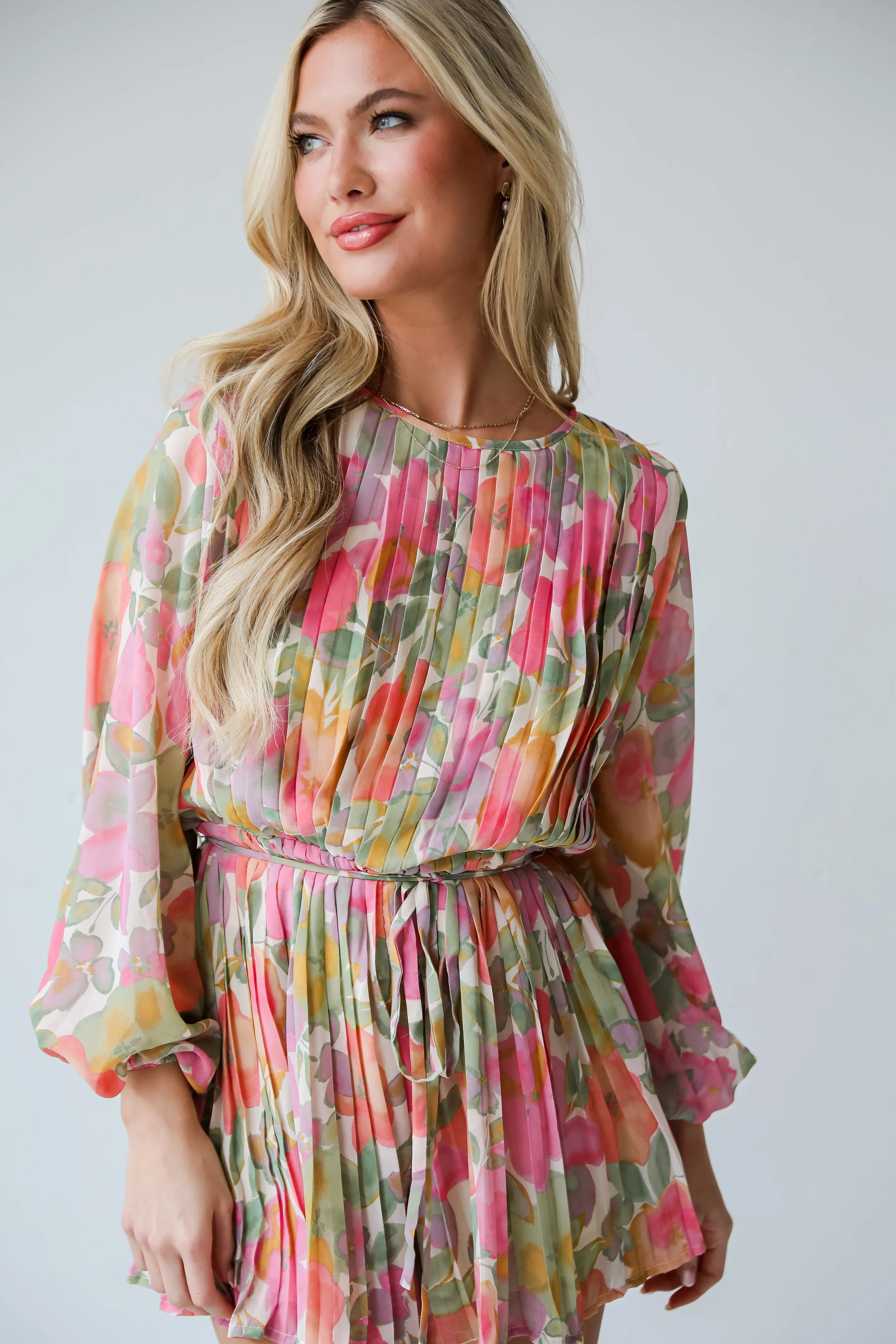 Memorable Charm Pink Floral Pleated Romper