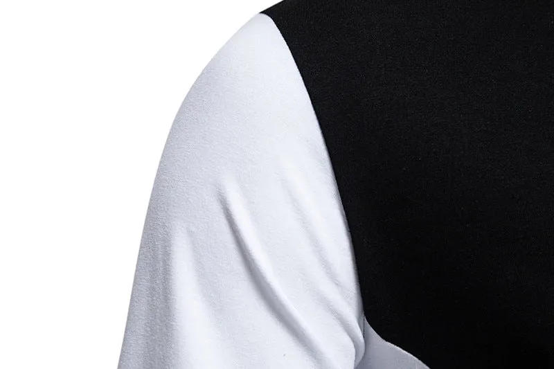 Men British Style V-Neck Bicolor Long Sleeves T-Shirt