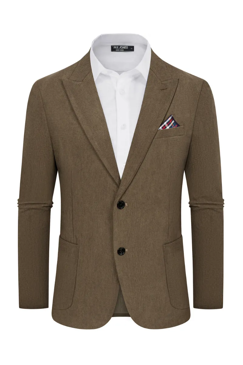 Men Corduroy Blazer Coat Casual Two-Button Peak Lapel Back Slit Suit Coat