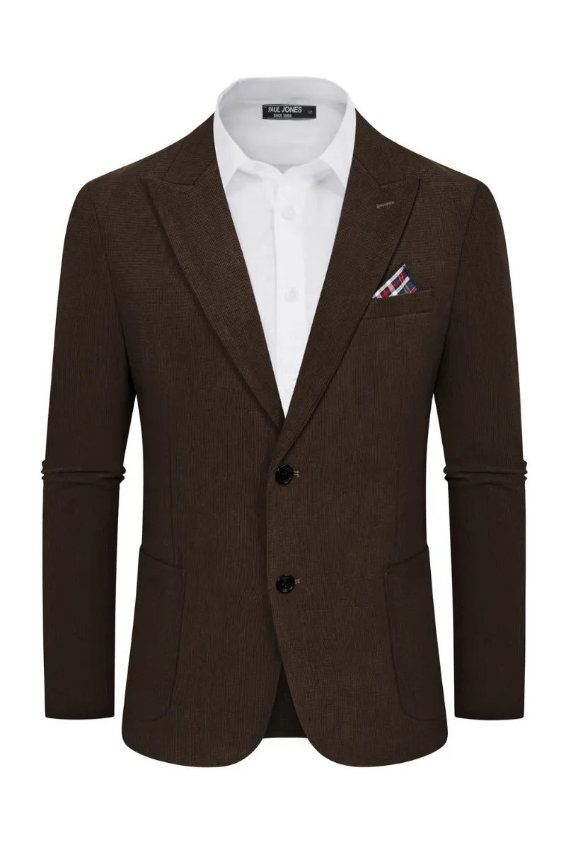 Men Corduroy Blazer Coat Casual Two-Button Peak Lapel Back Slit Suit Coat