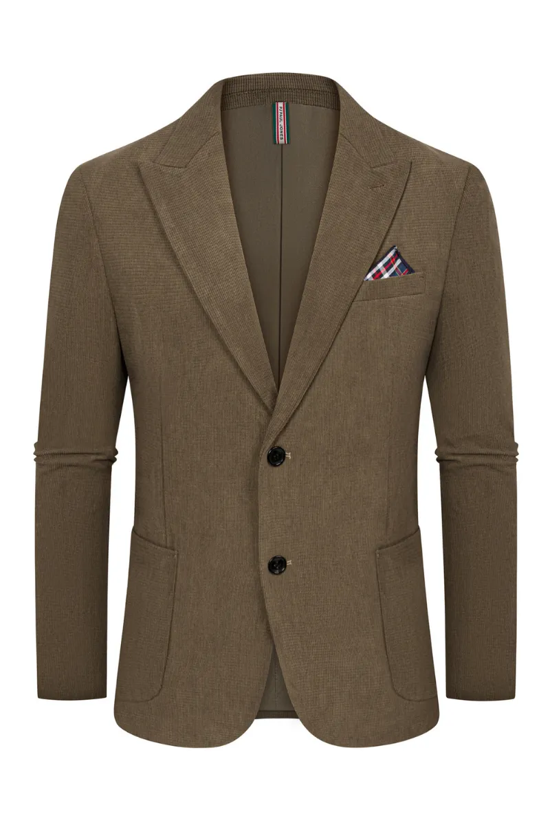 Men Corduroy Blazer Coat Casual Two-Button Peak Lapel Back Slit Suit Coat