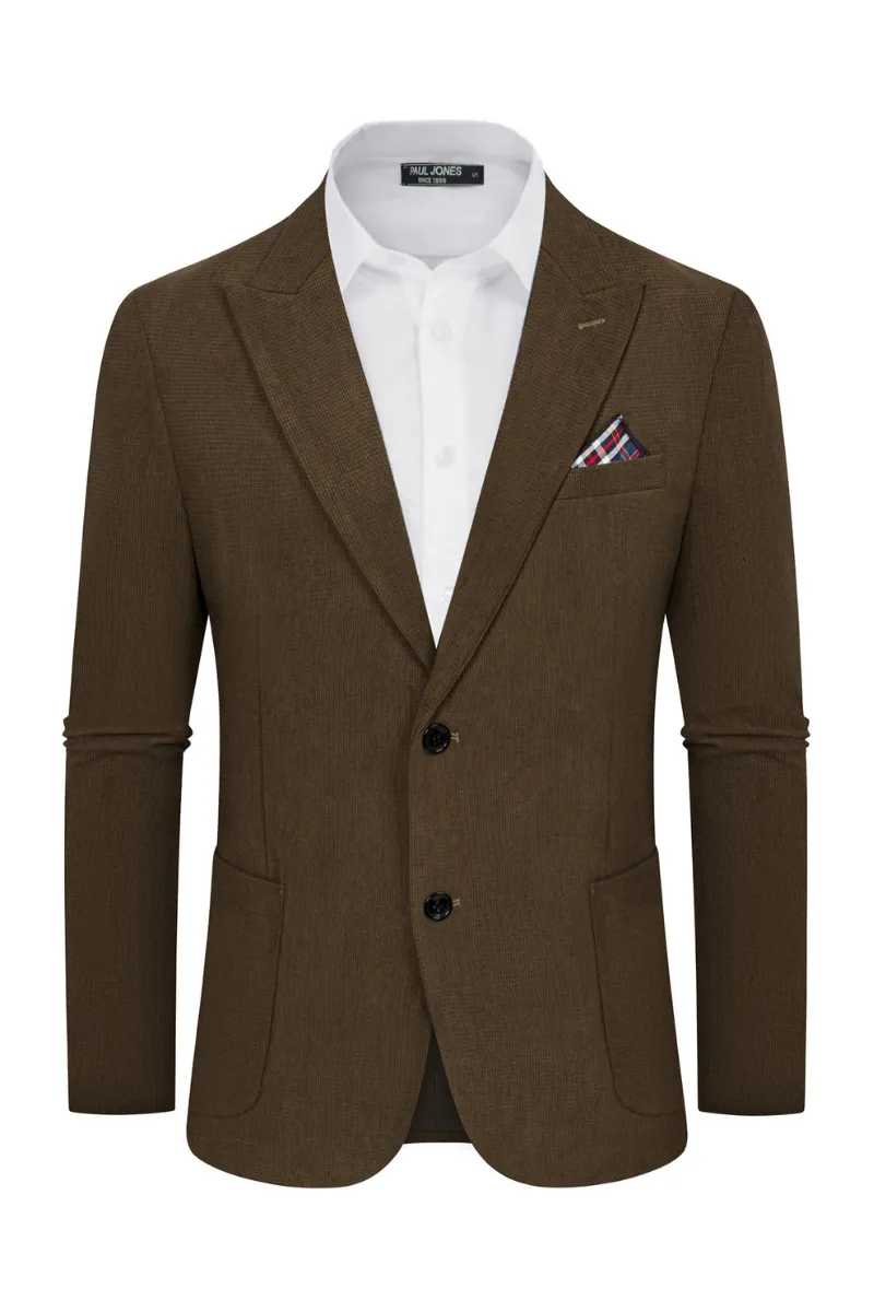 Men Corduroy Blazer Coat Casual Two-Button Peak Lapel Back Slit Suit Coat