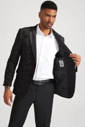 Mens Blazer - Cheap Priced Mens Sport Coat - Men's Stacy Adam's Paisley Velvet Prom & Wedding Tuxedo Jacket In Black