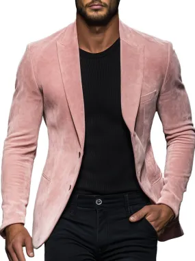 Men's Casual Pink Lapel Single Breasted Suede Blazer