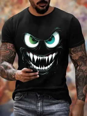 Men's Monster Print T-shirt,  Breathable Casual