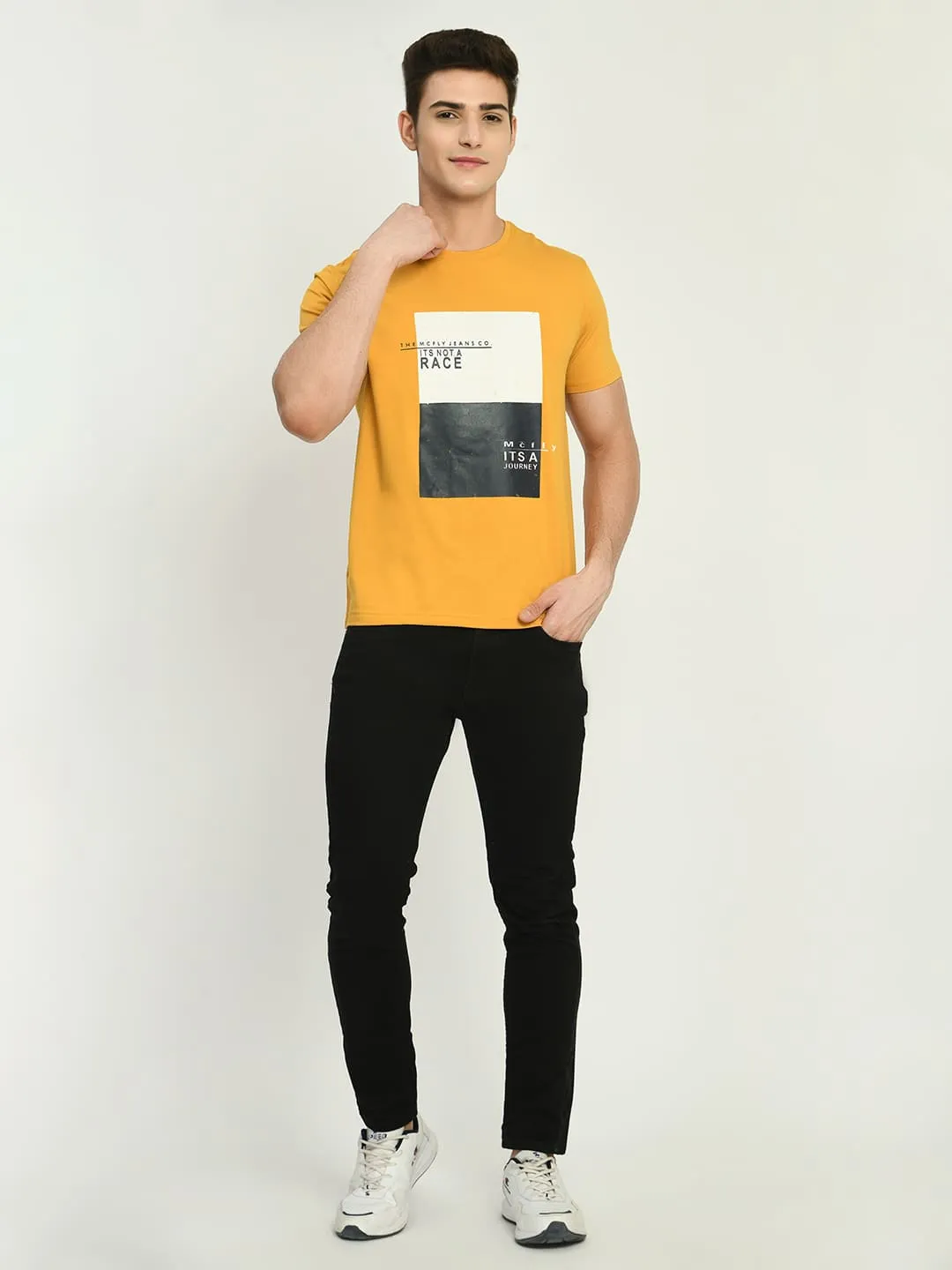 Men’s Printed Round Regular Fit T-Shirt - Mustard Yellow