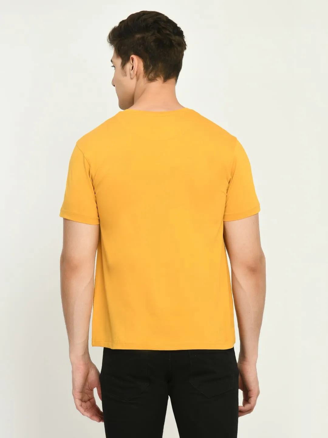 Men’s Printed Round Regular Fit T-Shirt - Mustard Yellow