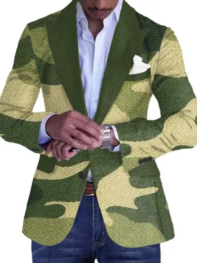 Men's Retro Camouflage Print Single-Breasted Casual Blazer