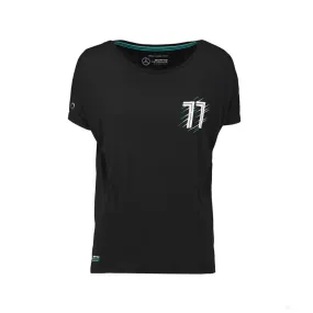 Mercedes Womens T-shirt, Valtteri Bottas 77, Black, 2018