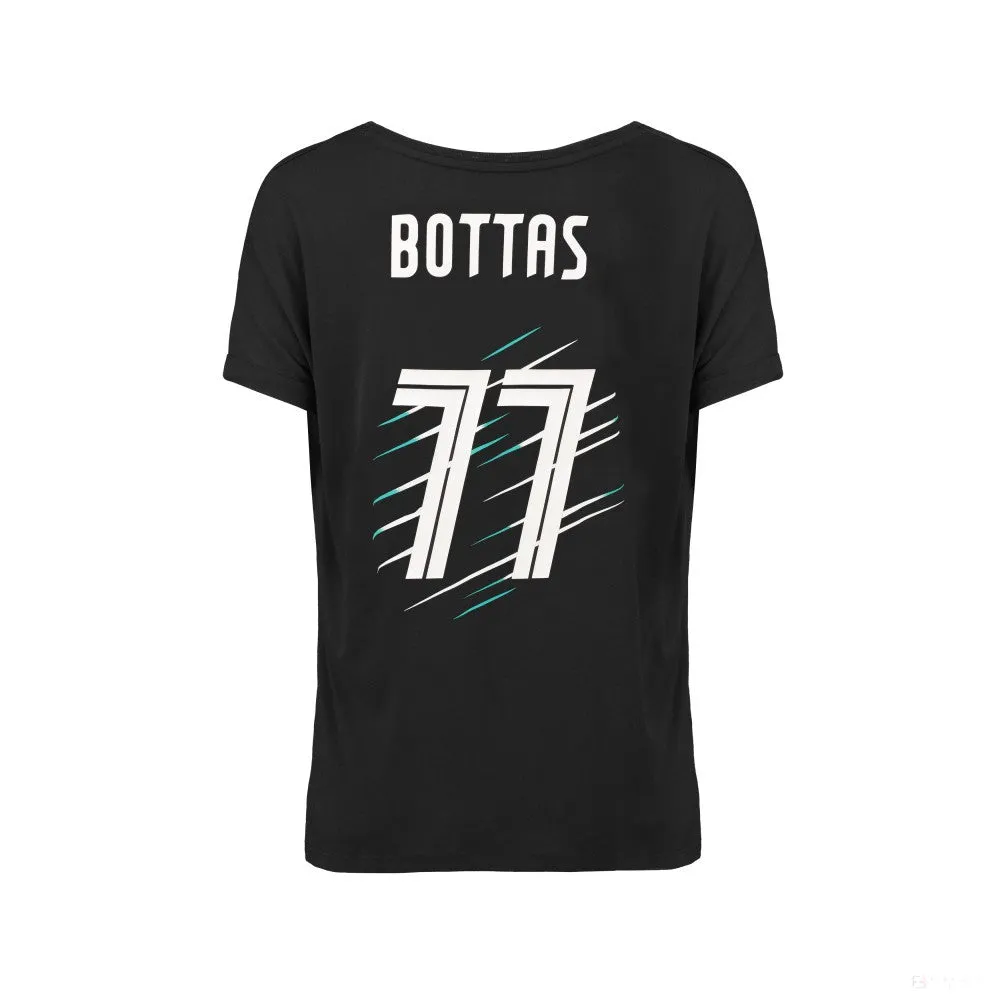 Mercedes Womens T-shirt, Valtteri Bottas 77, Black, 2018