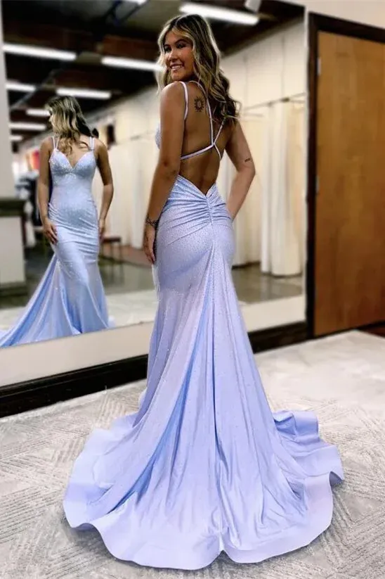 Mermaid Rhinestone Spaghetti Straps Prom Dress           fg6391