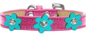 Metallic Flower Ice Cream Collar Pink With Metallic Turquoise Flowers Size 20