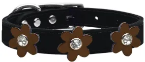 Metallic Flower Leather Collar Black With Bronze Flowers Size 20