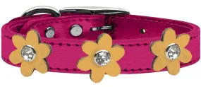 Metallic Flower Leather Collar Metallic Pink With Gold Flowers Size 26