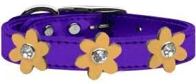 Metallic Flower Leather Collar Metallic Purple With Gold Flowers Size 10