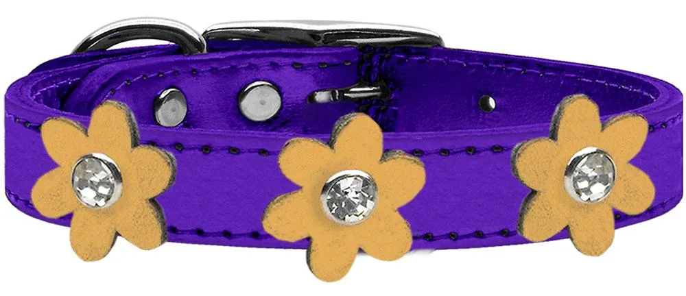 Metallic Flower Leather Collar Metallic Purple With Gold Flowers Size 10