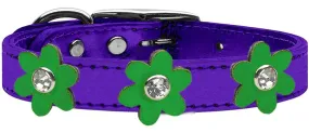 Metallic Flower Leather Collar Metallic Purple With Metallic Emerald Green Flowers Size 18