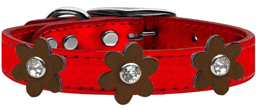 Metallic Flower Leather Collar Metallic Red With Bronze Flowers Size 26